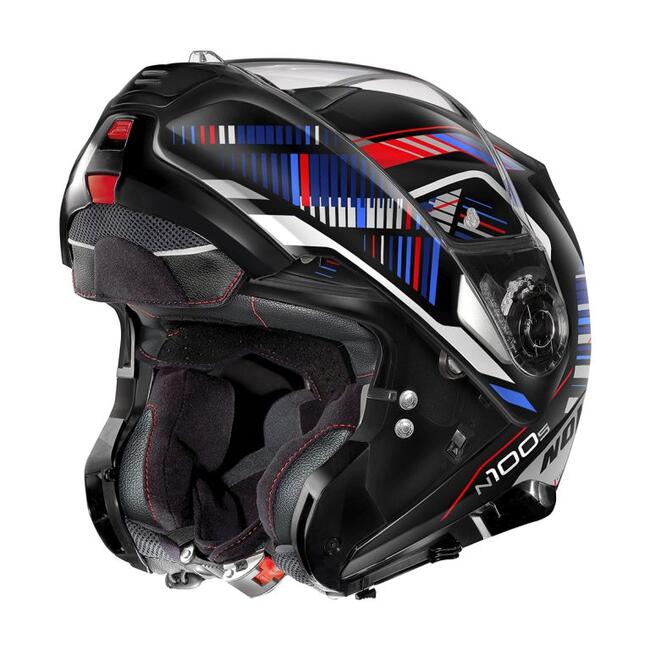 Casco Modulare N100-5 P Starboard N-com 048 Glossy Black Red Blue Nolan